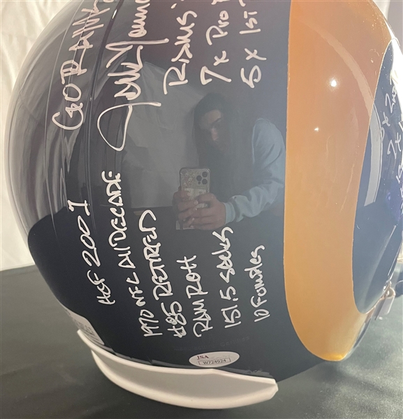 Jack Youngblood Signed & Stat Inscribed Rams Replica Helmet (JSA Witnessed)