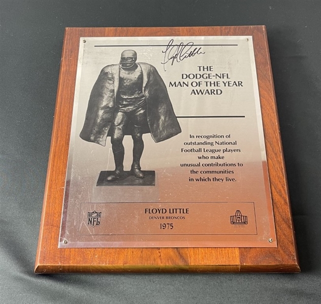 HOF'er Floyd Little Signed NFL 11 x 13 Man of the Year Award - Previously Displayed at the Hall of Fame! (Third Party Guaranteed)