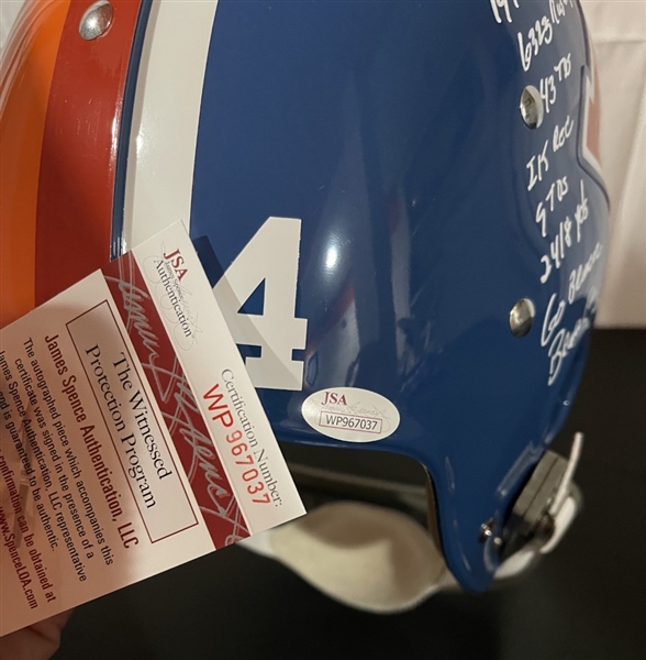 Floyd Little Signed & Heavily Stat Inscribed Custom Dual Broncos and Syracuse TK Helmet (JSA Witnessed)
