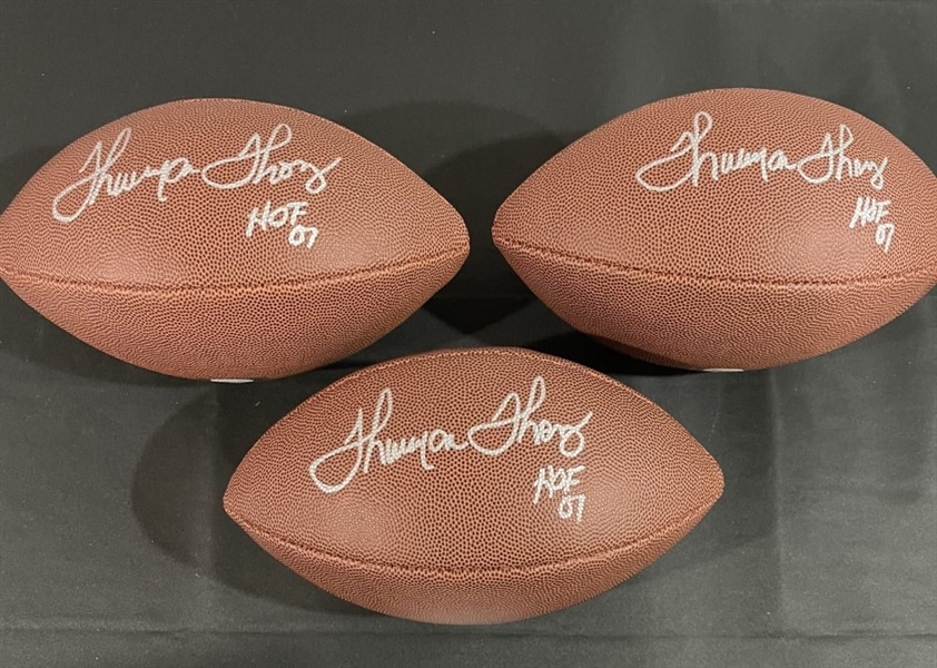 Lot of Three (3) Thurman Thomas Signed & HOF Inscribed NFL Footballs (JSA Witnessed)