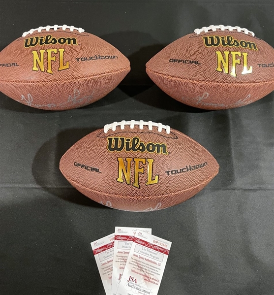 Lot of Three (3) Thurman Thomas Signed & HOF Inscribed NFL Footballs (JSA Witnessed)