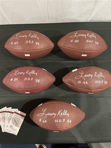 Lot of Five (5) HOF'er Leroy Kelly Signed & Inscribed Footballs (JSA Witnessed)