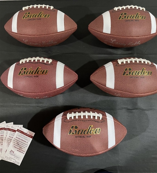 Lot of Five (5) HOF'er Leroy Kelly Signed & Inscribed Footballs (JSA Witnessed)