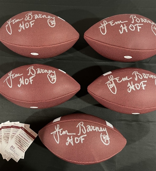 Lot of Five (5) HOF'er Lem Barney Signed & Inscribed Footballs (JSA Witnessed)