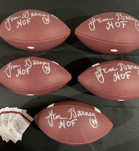 Lot of Five (5) HOFer Lem Barney Signed & Inscribed Footballs (JSA Witnessed)