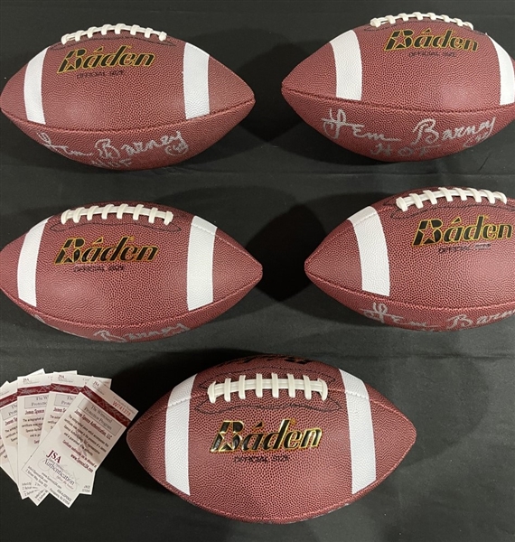 Lot of Five (5) HOF'er Lem Barney Signed & Inscribed Footballs (JSA Witnessed)