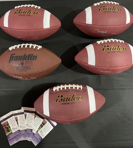 Lot of Five (5) HOF'er Mel Renfro Signed & Inscribed Footballs (JSA Witnessed)