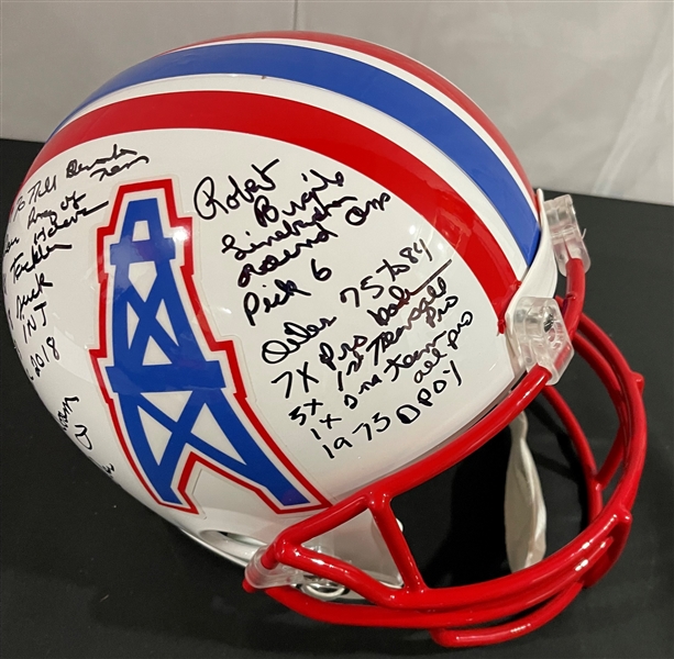 HOF’er Robert Brazile Signed & Stat Inscribed Oilers Helmet (Photo Proof / Third Party Guaranteed)