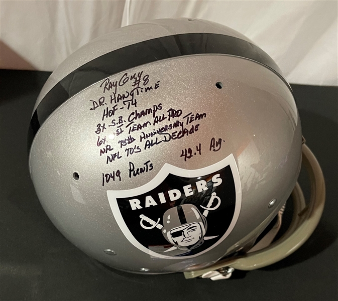 Ray Guy Signed & Inscribed Oakland Raiders TK Suspension Helmet (PSA/DNA)