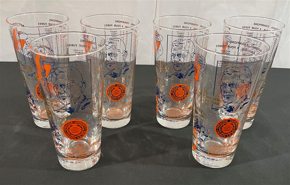 RARE Lot of Six (6) 1959 Syracuse National Championship Football Glasses : Near Mint Condition!