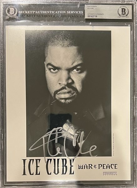 Ice Cube Superb Signed Priority Records 8" x 10" B&W Publicity Photograph (Beckett/BAS Encapsulated & LOA)