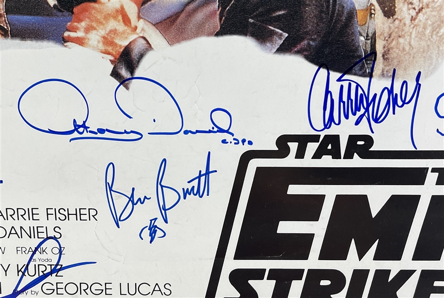 Star Wars The Empire Strikes Back Cast Signed Full Sized Movie Poster with Hamill, Fisher, Lucas, etc. (19 Sigs)(Beckett/BAS LOA)