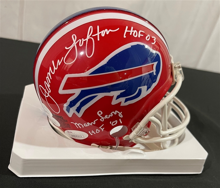 Bills HOF Multi-Signed Mini Helmet w/ Levy, Kelly, & More! (7 Sigs)(JSA/Third Party Guaranteed)