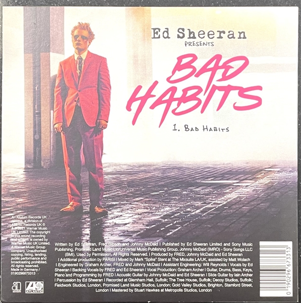 Ed Sheeran Signed Bad Habits CD (JSA)