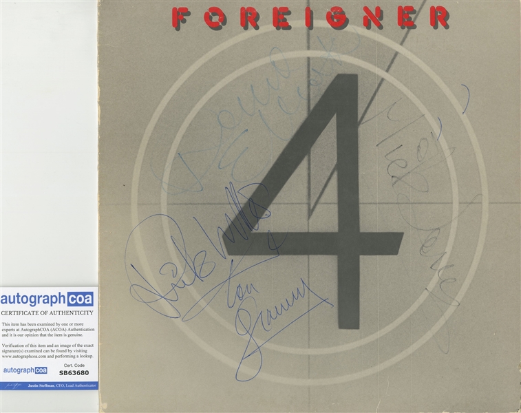 Foreigner: Fully Group Signed 4 Album Cover (4 Sigs)(ACOA)