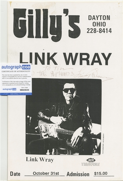 Link Wray Signed 11 x 17 Gillys Concert Poster (ACOA)