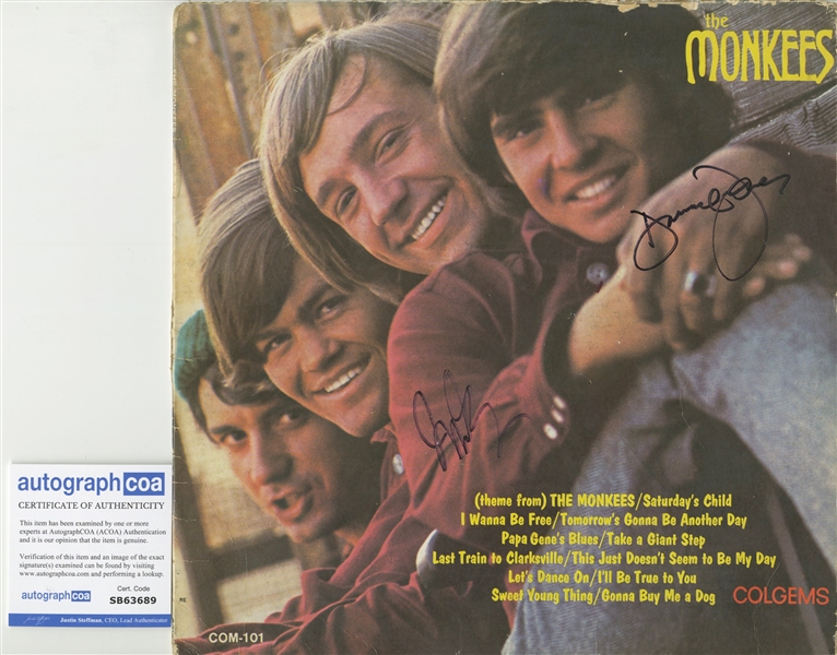 Davey Jones & Mickey Dolenz Signed The Monkees Album Cover (ACOA)