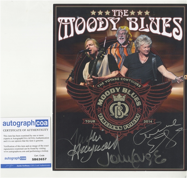 Moody Blues: Hayward, Edge, and Lodge Lot of 2 Signed 8" x 10" Photos w/ Concert Memorabilia (ACOA)