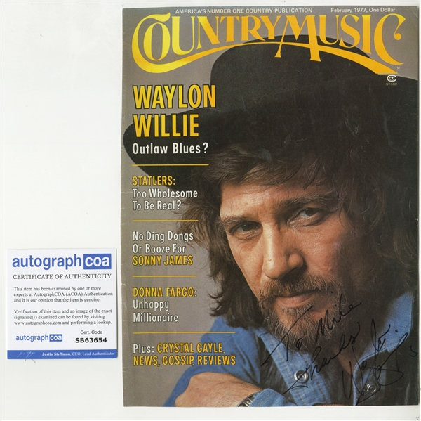 Waylon Jennings Signed Magazine Cover (ACOA)