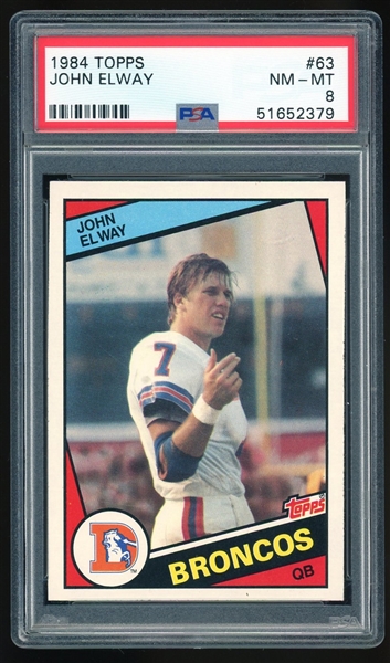 John Elway Rare 1984 Topps #63 Rookie Card - PSA Graded NM-MT 8! 