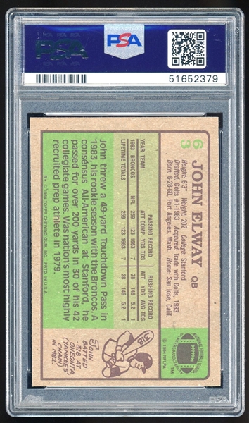 John Elway Rare 1984 Topps #63 Rookie Card - PSA Graded NM-MT 8! 