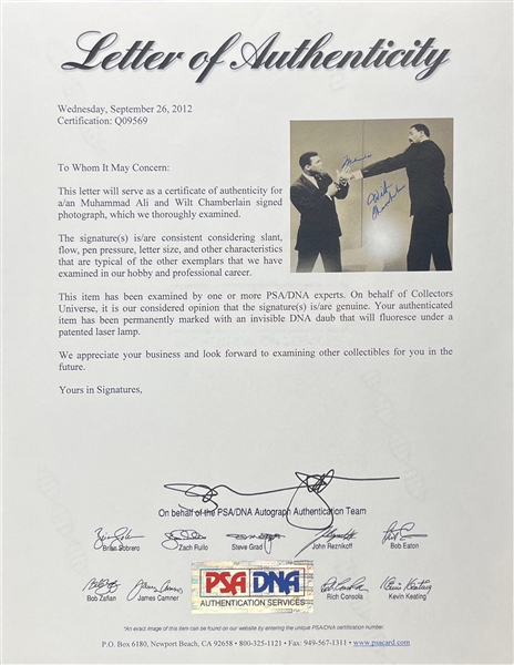 Wilt Chamberlain & Muhammad Ali Signed 16 X 20 Photo (PSA/DNA)