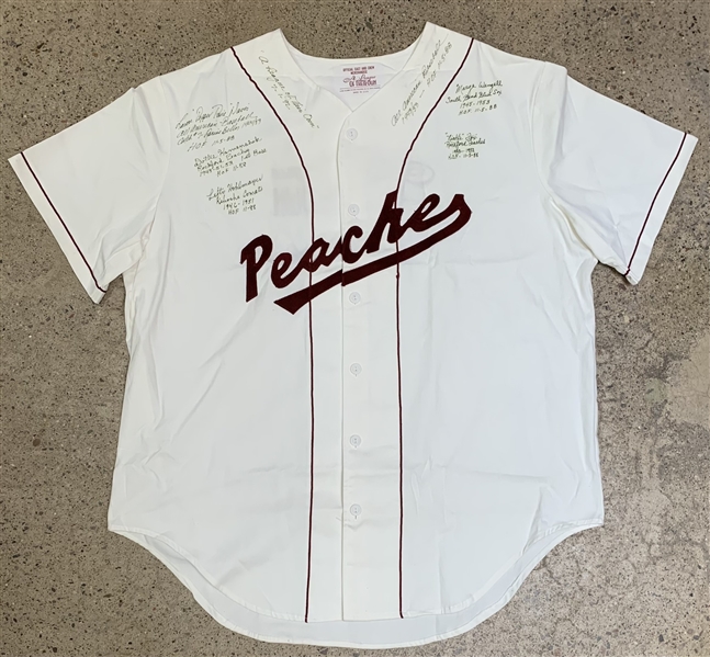 RARE Rockford Peaches AAGPBL Multi-Signed A League of Their Own Baseball Jersey (5 Sigs)(Third Party Guaranteed)