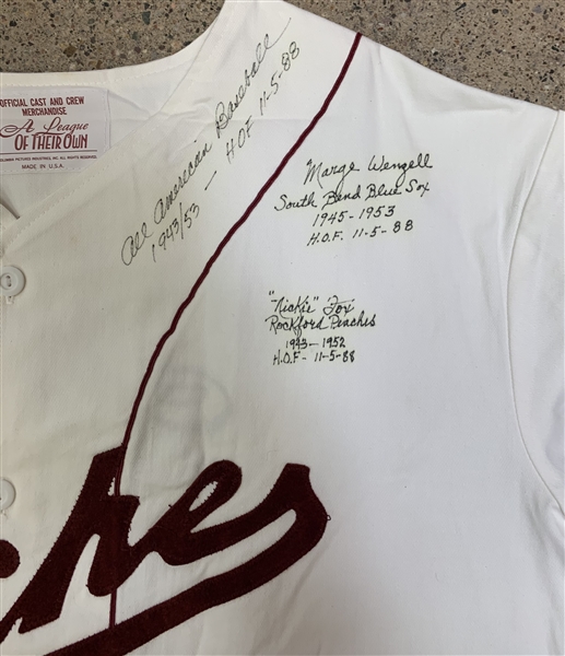 RARE Rockford Peaches AAGPBL Multi-Signed A League of Their Own Baseball Jersey (5 Sigs)(Third Party Guaranteed)