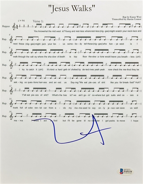 Kanye West Ye Signed Jesus Walks Lyric Sheet (Beckett/BAS)