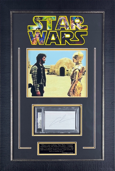 Star Wars: George Lucas Signed Card w/ Incredible Custom Display (PSA/DNA)