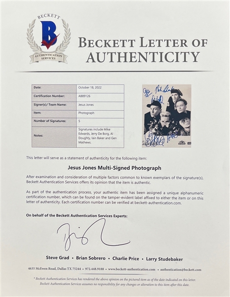 Jesus Jones Group Signed 8 x 10 Promo Photo (5 Sigs)(Beckett/BAS)