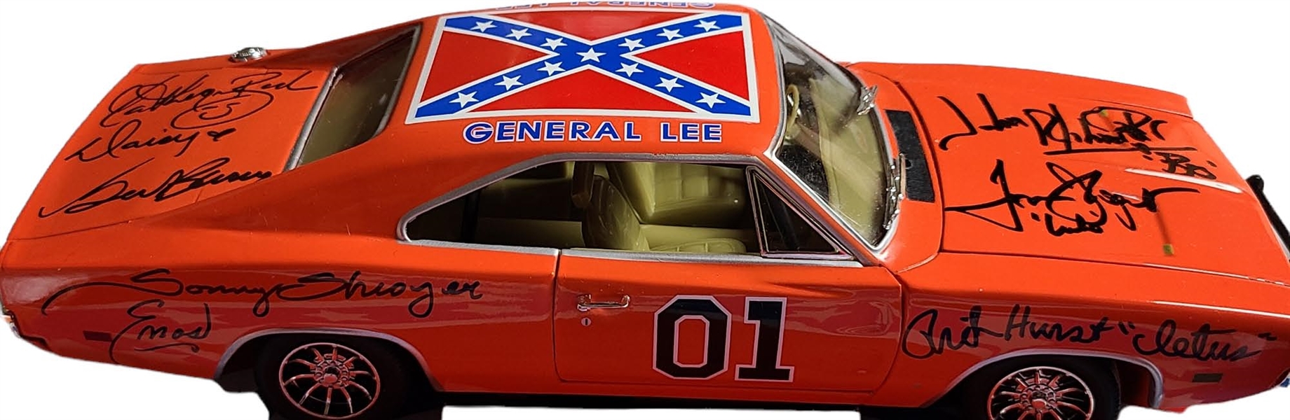 Dukes of Hazzard Cast Autographed 1:18 Scale Die-Cast General Lee Car (9 Sigs)(Beckett/BAS)(Celebrity Authentics)