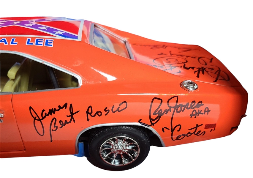 Dukes of Hazzard Cast Autographed 1:18 Scale Die-Cast General Lee Car (9 Sigs)(Beckett/BAS)(Celebrity Authentics)
