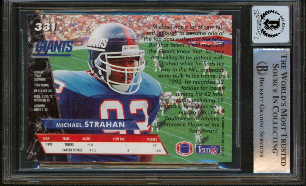 Michael Strahan Signed 1993 Fleer Ultra Rookie Card with GEM MINT 10 Autograph! (Beckett/BAS Encapsulated)