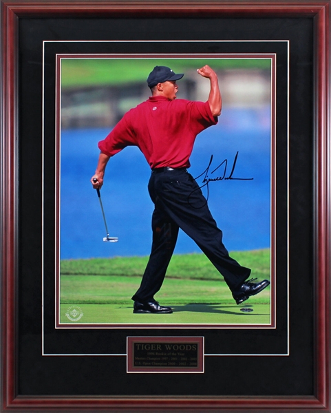 Tiger Woods Beautiful Signed 16 x 20 Color First Pump Photograph in Framed Display (UDA)