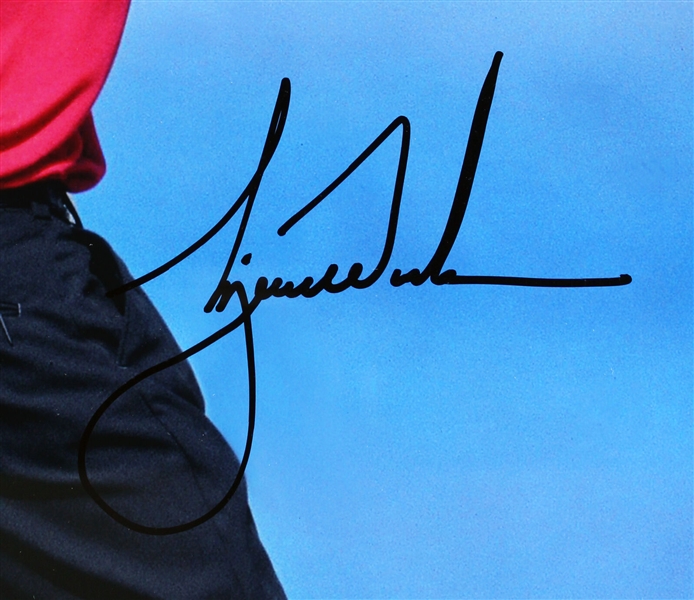 Tiger Woods Beautiful Signed 16 x 20 Color First Pump Photograph in Framed Display (UDA)