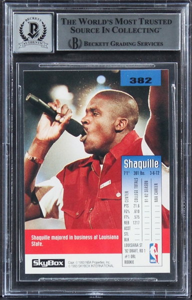 Shaquille O'Neal Signed 1992 Skybox Rookie Card with GEM MINT 10 Autograph (Beckett/BAS Encapsulated)