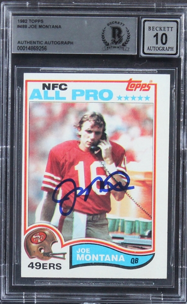 Joe Montana Signed 1982 Topps Card with GEM MINT 10 Autograph (Beckett/BAS Encapsulated)