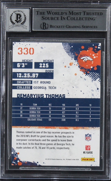 Demaryius Thomas Signed 2010 Score Rookie Card with GEM MINT 10 Autograph (Beckett/BAS Encapsulated)