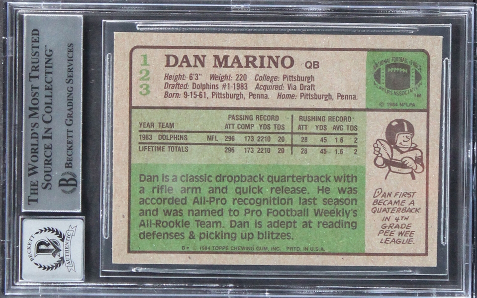 Dan Marino Signed 1984 Topps Rookie Card with GEM MINT 10 Autograph (Beckett/BAS Encapsulated)