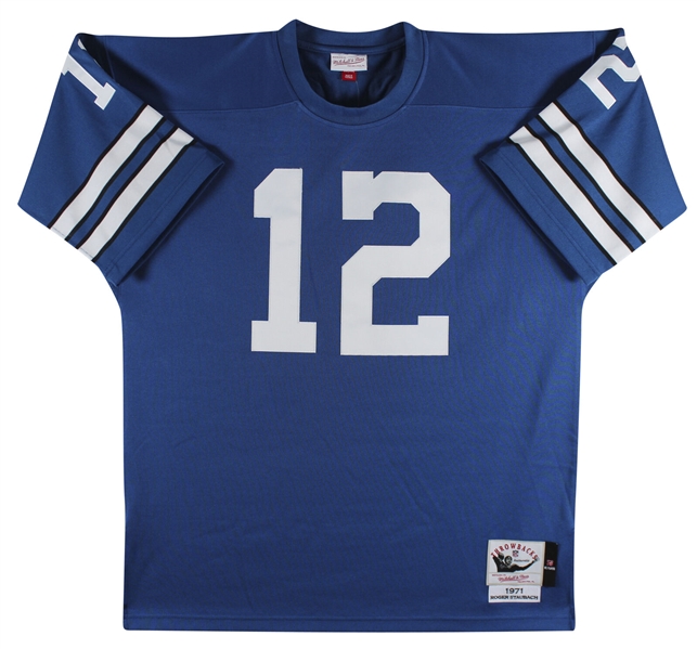 Roger Staubach Signed 1971 Mitchell & Ness Cowboys Throwback Jersey with 3 Inscriptions (Beckett/BAS Witnessed)