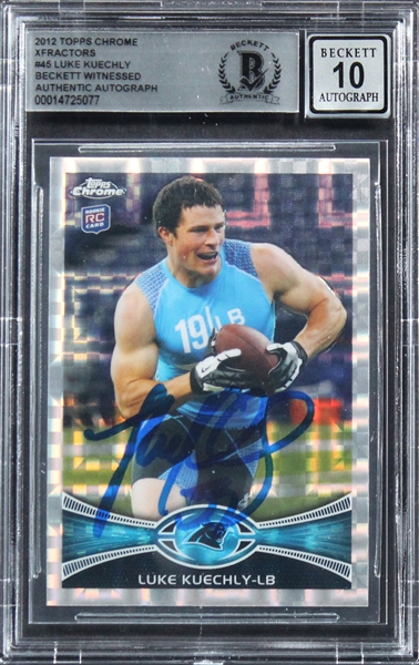 Luke Kuechly Signed 2012 Topps Chrome Xfractor Rookie Card with GEM MINT 10 Autograph (Beckett/BAS Encapsulated)