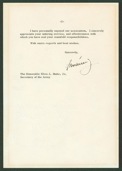 John F. Kennedy Signed White House Letter :: Accepting Resignation of The Secretary of Army! (Beckett/BAS LOA)