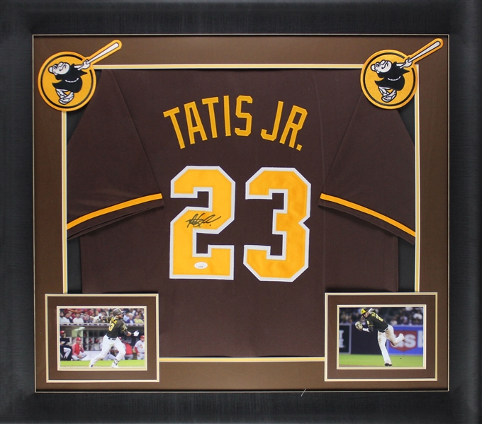 Fernando Tatis Jr. Signed San Diego Padres Throwback Style Padres Jersey Display (JSA COA)