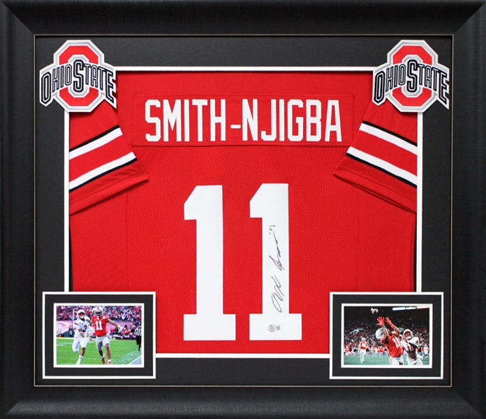Jaxon Smith-Njigba Signed Ohio State Buckeyes Jersey in Custom Framed Display (Beckett/BAS Witnessed)