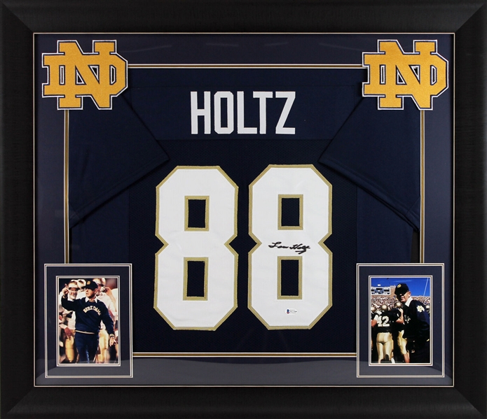 Lou Holtz Signed Notre Dame Jersey in Custom Framed Display (Beckett/BAS)