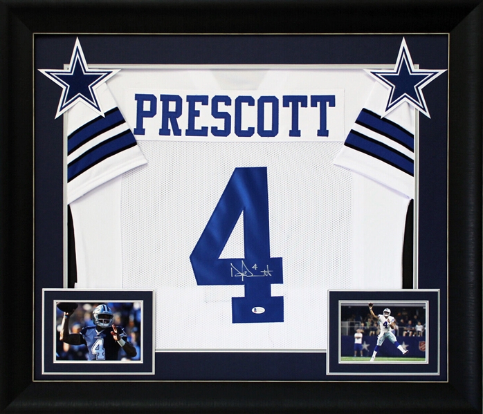 Dak Prescott Signed Dallas Cowboys Jersey in Custom Framed Display (Beckett/BAS)