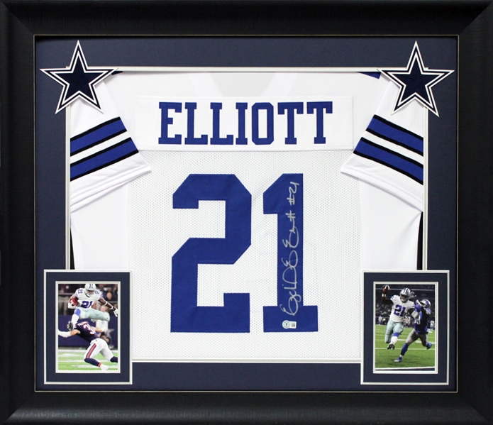 Ezekiel Elliott Signed Cowboys Jersey in Custom Framed Display (Beckett/BAS)