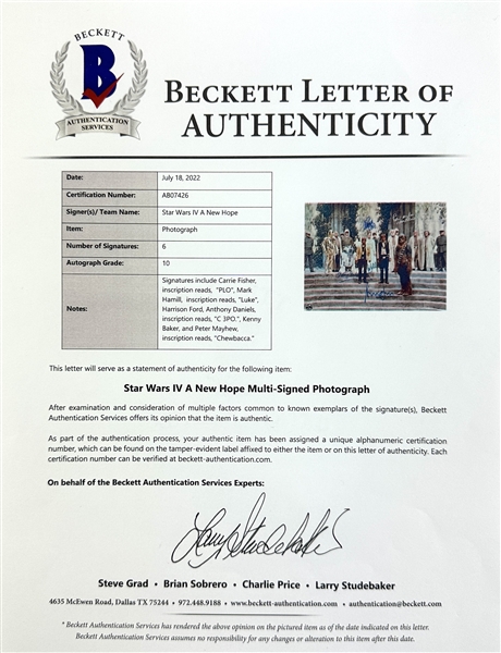 Star Wars - A New Hope: Cast Signed 16 x 20 Color Photo from Royal Award Ceremony with GEM MINT 10 Autographs! (Steve Grad Collection)(Beckett/BAS LOA)