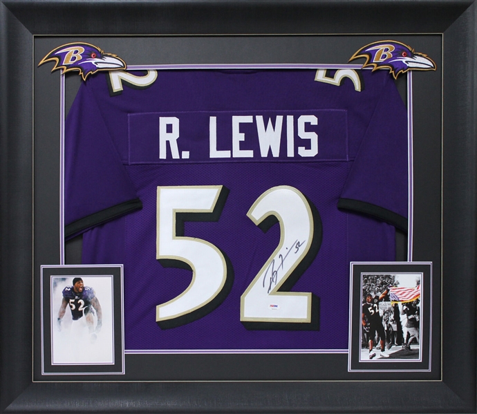 Ray Lewis Signed Ravens Jersey in Custom Framed Display (Beckett/BAS)